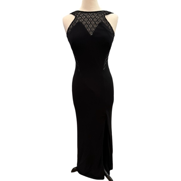 WMNS Basix Black Label Black Evening Gown with Beaded Neckline - Picture 1 of 9